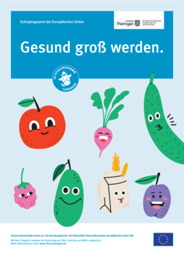 Plakat mit Obst, Gemüse und Milch zum EU-Schulprogramm Poster zu Obst, Gemüse und Milch
