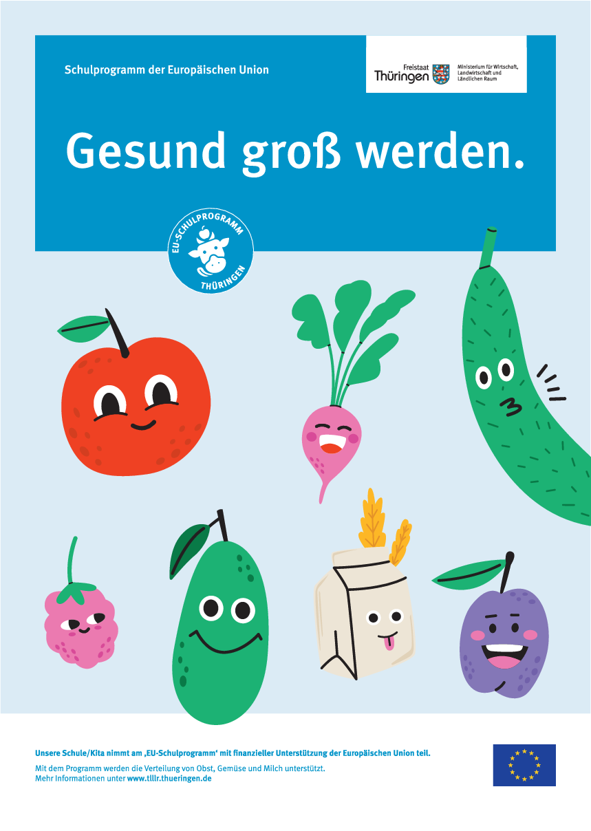Plakat mit Obst, Gemüse und Milch zum EU-Schulprogramm Plakat mit Obst, Gemüse und Milch zum EU-Schulprogramm