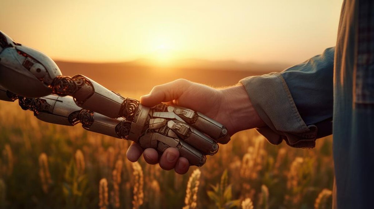 Handschlag Mensch und Roboter Handschlag zwischen Mensch und Roboter